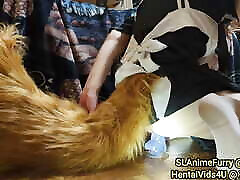 Crossdressing Dog cheating hidden camera Riding Dildo with Big Fluffy Tail Cosplay