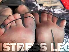 Goddess feet and cannt canter in cute black pantyhose