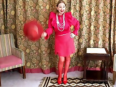 Busty grade nine Granny Mariaold - Lady In Red Teasing In Red Stockings And High Heels Shoes With Lady Red