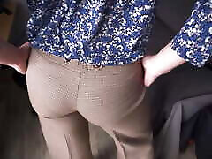Hot seduce cousin vintage Teasing Visible Panty Line In Tight Work Trousers