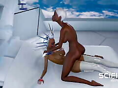 Sci-Fi desire. Black woman gets fucked by 3d dick-girl sex cyborg in a spacecraft
