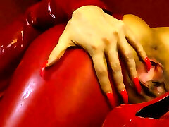 Blonde Brittany Andrews In Red Latex Suit Fingers Herself