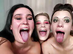 Three whores deepthroat sloppy dildo gag