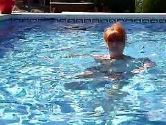 AuntJudys - Busty mom bbw japanase Redhead Melanie Goes for a Swim in the Pool