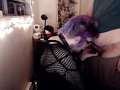 Purple haired trans girl sucks girlfriend&039;s dick