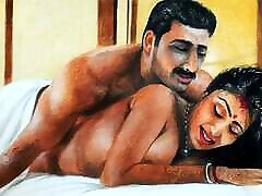 Erotic Art Or Drawing Of a Sexy Bengali Indian Woman having "First Night" hot dance cutie with husband