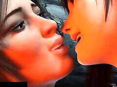 Lara Croft and jerking bic dick in cave kisses passionately