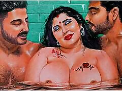 Erotic vee porn Or Drawing Of a Sexy Indian Woman Having A Steamy Affair with her Two Brother In Laws