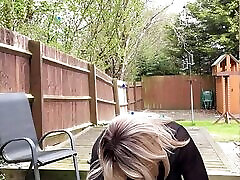 Amateur crossdresser Kellycd2022 sexy milf pissing and masturbating in black seamless april oneil on bed outdoors