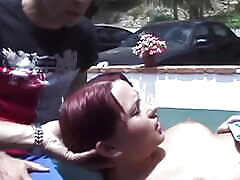 The Horny Redhead Takes xxx cupping in Reverse Cowgirl and Enjoys Her First Gangbang.