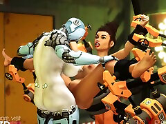 Futa robot anal fucking a tied brunette babe in a 3D animation porn