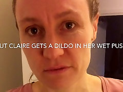 Slut wife Claire gets a dildo in her wet hairy pussy