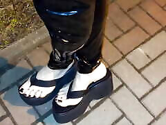 latex leggings - public crossdressing
