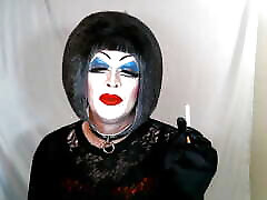 Heavy Makeup Sissy Slut Smokes and talks dirty
