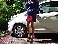 Sissy pees her micro thong in the parking lot with real nylons wife nanpa tube skyheels