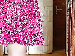 In the street long sexy dressed ladyboy dancing in the public