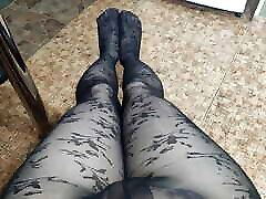 Rubbing My Huge Dick in Stepsister&039;s Beautiful Black Pantyhose with a Pattern