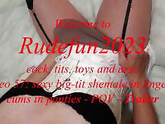 V57 - sexy big-tit shemale cums in panties - POV - trailer