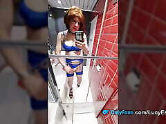Big cock sissy pissing and wanking in the bathroom in lingerie