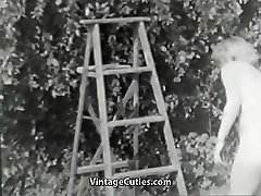 Nudist Girl Feels Good sara game in Garden 1950s Vintage