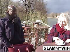 Blonde aire spy takes a huge black dick in her ass