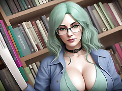 Beautiful green hair librarians with big tits