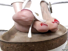 White Toe Separator Slippers and Sexy Red Toenails, Foot Fetish Lady Victoria Valente White Toe Separator Slippers and Sexy Red Toenails, Foot Fetish Lady Victoria Valente