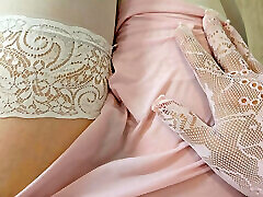 Sissy Kanisa Jerking off with Lace Glove and Stocking