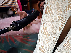 Big ass trans Crystal Phoenix fucked by BBC fuck machine