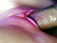 Juicy gully boy close-up absorbs a portion of sperm from a big cock and slurps!