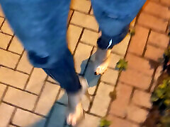 I walk in clear high heels on the street - night walk