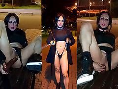 Gothic sissy taniax plays with dildo in the public view-PART1