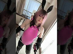 Pink PU Bunny CrossDresser nipple stimulation