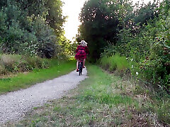 Posed & Wanked In Public - most exciting is biking in short clothes and shiny nylon stockings