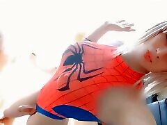 Halloween Futanari Monster Cock Solo Cum Pump in Spiderman Cosplay