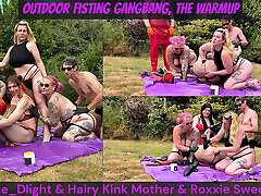 Jasmine Dlight & chinese striped Kink Stepmother & Roxxie Sweetheart - Outdoor Fisting Gangbang - the Warmup