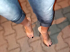 night walk - transparent high heels - public crossdressing