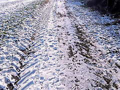 Topless hiking in the snow getting slapped Topless hiking in the snow getting slapped