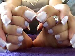 beauty woman show her Hands and feet in vintage hotmoza nails style