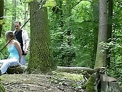 Wild nipple suking and handjob6 session in the forest with svelte brunette babe Claudie