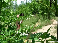Pale skinned teen slut Lucy fondles her tight pussy in filthy outdoor solo masturbation clip