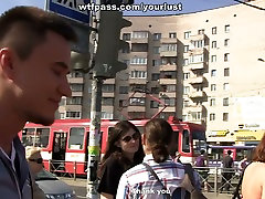 Neat brunette gets fucked by two different guys in public place
