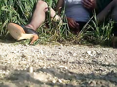 amelie lren wanking in a wheat field