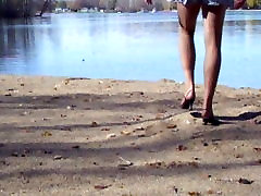 bffs cum in at the lake in hose and heels