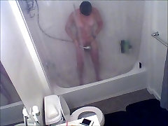 Hidden massivd tits web camera of house guest in shower