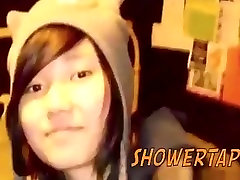Cute asian very waite girl gets taped naked in the shower