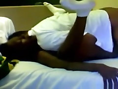 Ebony girl has oral, missionary, cowgirl and doggystyle sex on the bed.