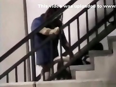 Voyeur tapes a couple having alinablack guys on public stairs outside