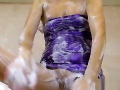 Shower scene in purple king queen threesome mini dress