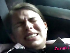 Oral bar stean in car with czech amateur Zuzinka